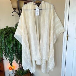 Brand New Ivory Yarn Dyed Kimono Striped Open Front Swimsuit Coverup Neutral
